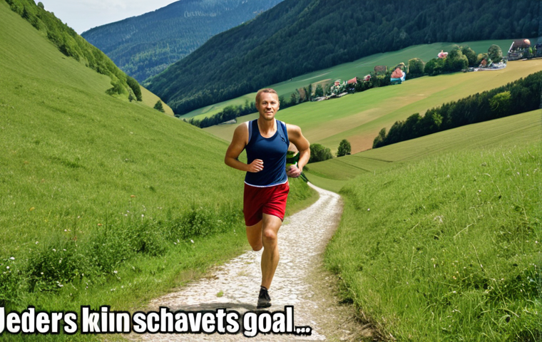 **
A determined person in sportswear, running uphill during Bundeswehr preparation. Focus on the visual representation of overcoming "der innere Schweinehund" (inner laziness). Motivational quote in German subtly overlayed: "Jeder kleine Schritt bringt dich deinem Ziel näher." (Every small step gets you closer to your goal.) Background: Typical German landscape.
**