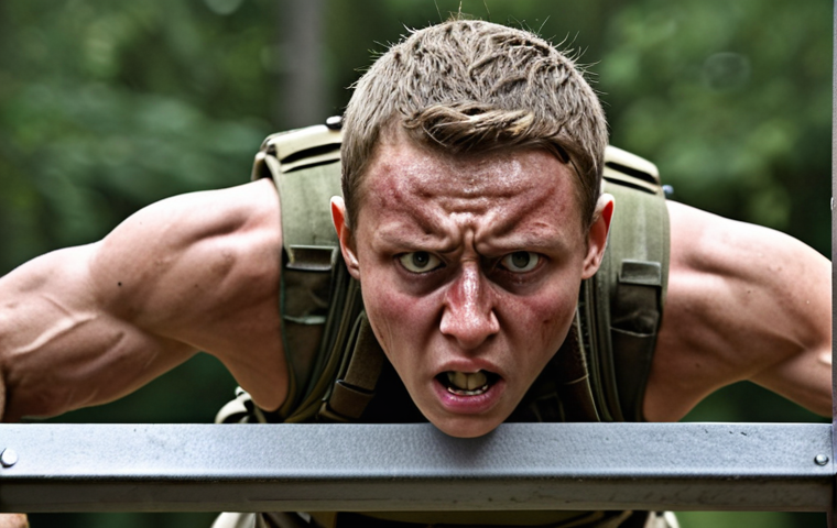 **
A determined-looking applicant undergoing a rigorous physical test during an anti-terror unit selection process. Focus on the intensity and challenge of the training. Think obstacle course, heavy gear, and determined expressions. "Anti-terror unit selection, intense physical training, obstacle course, Bundeswehr, determination, sweat, exertion"
**