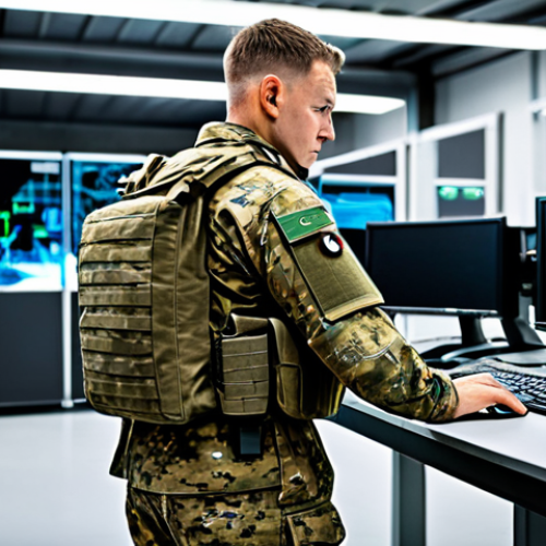 Home 20 Modern Bundeswehr Training Exercise**
"A fully clothed Bundeswehr soldier in appropriate modern military attire, participating in a cyber warfare training exercise within a secure, high-tech facility, safe for work, appropriate content, perfect anatomy, correct proportions, professional military photography, realistic, detailed, family-friendly."
**