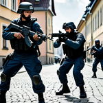 **

"A group of fully clothed KSK soldiers in appropriate attire, practicing urban combat training in a realistic German city setting. They are demonstrating teamwork and tactical maneuvers, safe for work, perfect anatomy, natural proportions, professional training exercise, daylight, high quality, modest, appropriate content."

**