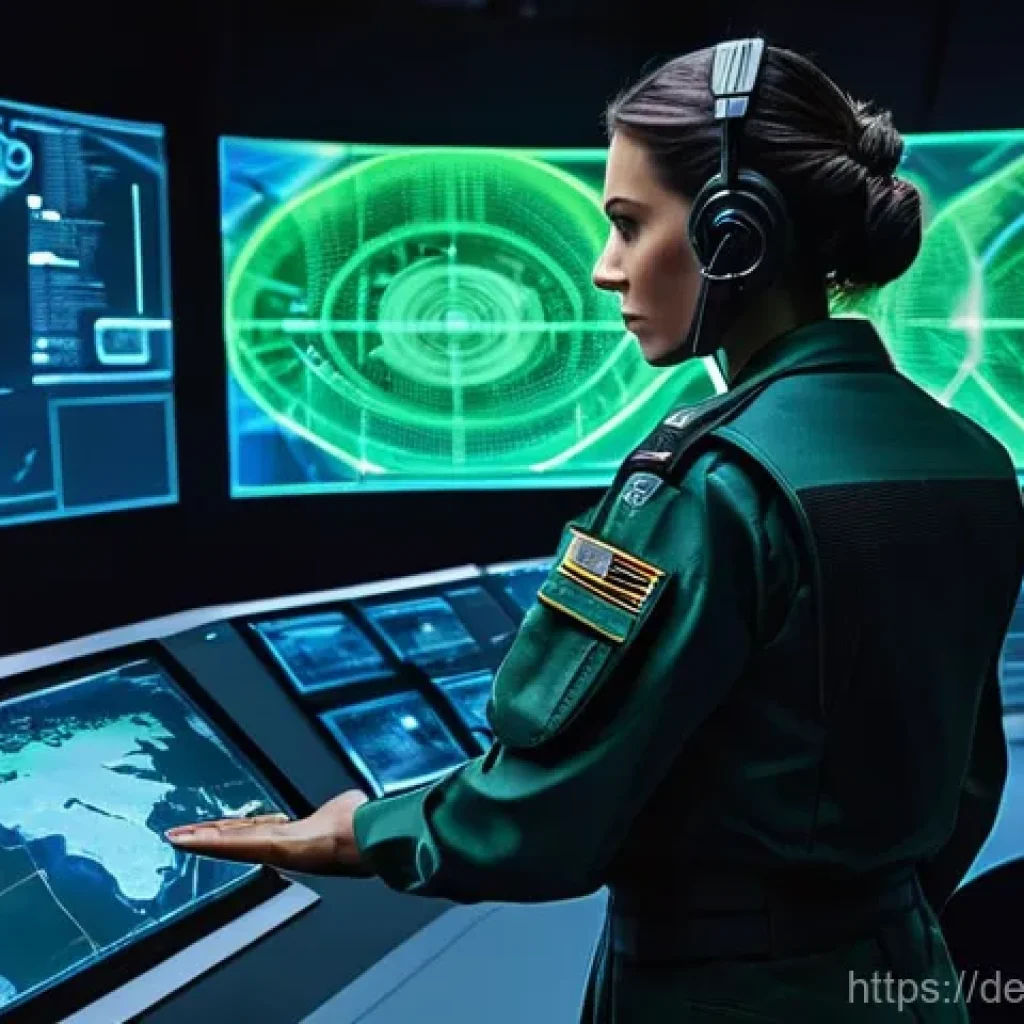 육군 미래 전쟁 전략 - **Prompt:** A futuristic, high-security military command center. Several diverse military personnel,...