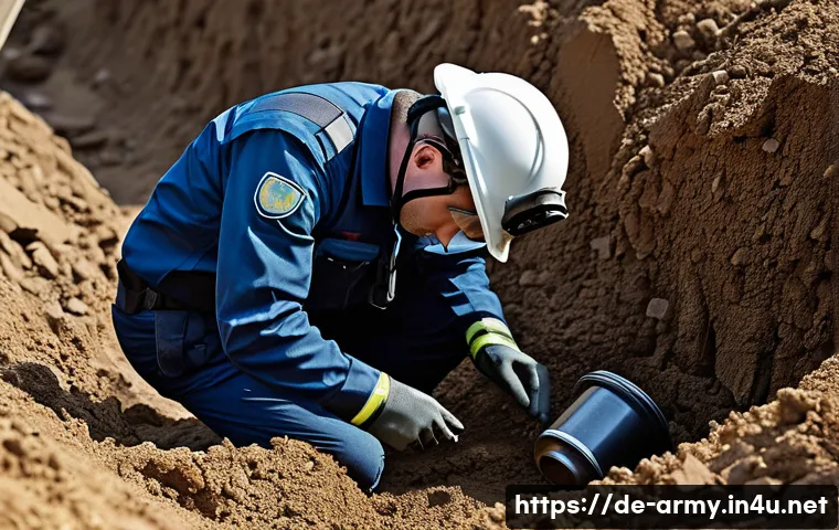 육군 지뢰제거 작업 - **Prompt:** "A highly skilled German bomb disposal technician, wearing a modern, robust protective s...