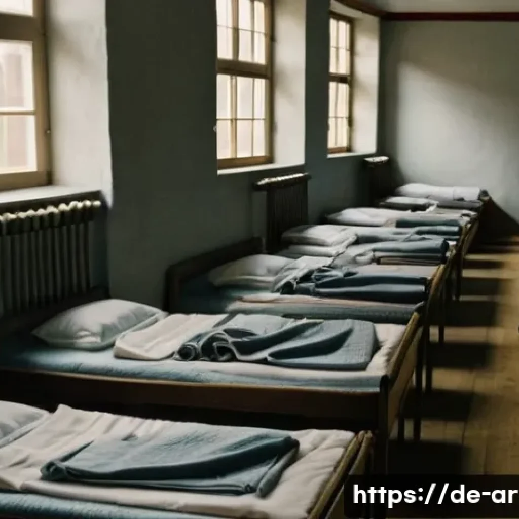 육군 훈련소 입소 후 생활 - A disciplined early morning military training camp scene in Germany: young recruits in neat, pressed...