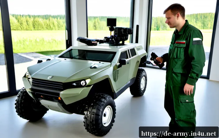 육군 신형 무기 개발 동향 - Photorealistic German defense technology laboratory, engineers in modern military workwear examining...