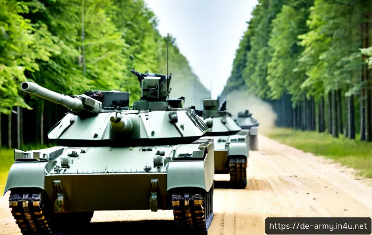 육군 기갑 전력 비교 - Photorealistic wide-angle comparison scene of modern German Army armored capability, a main battle t...